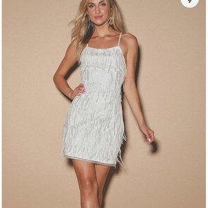 Lulu's Making Magic White Fringe Lace-Up Mini Dress